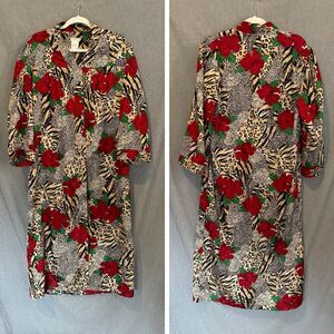 Vintage Animal Print with Floral House Dress Robe Womens M Mob Wife Mafia (0880)